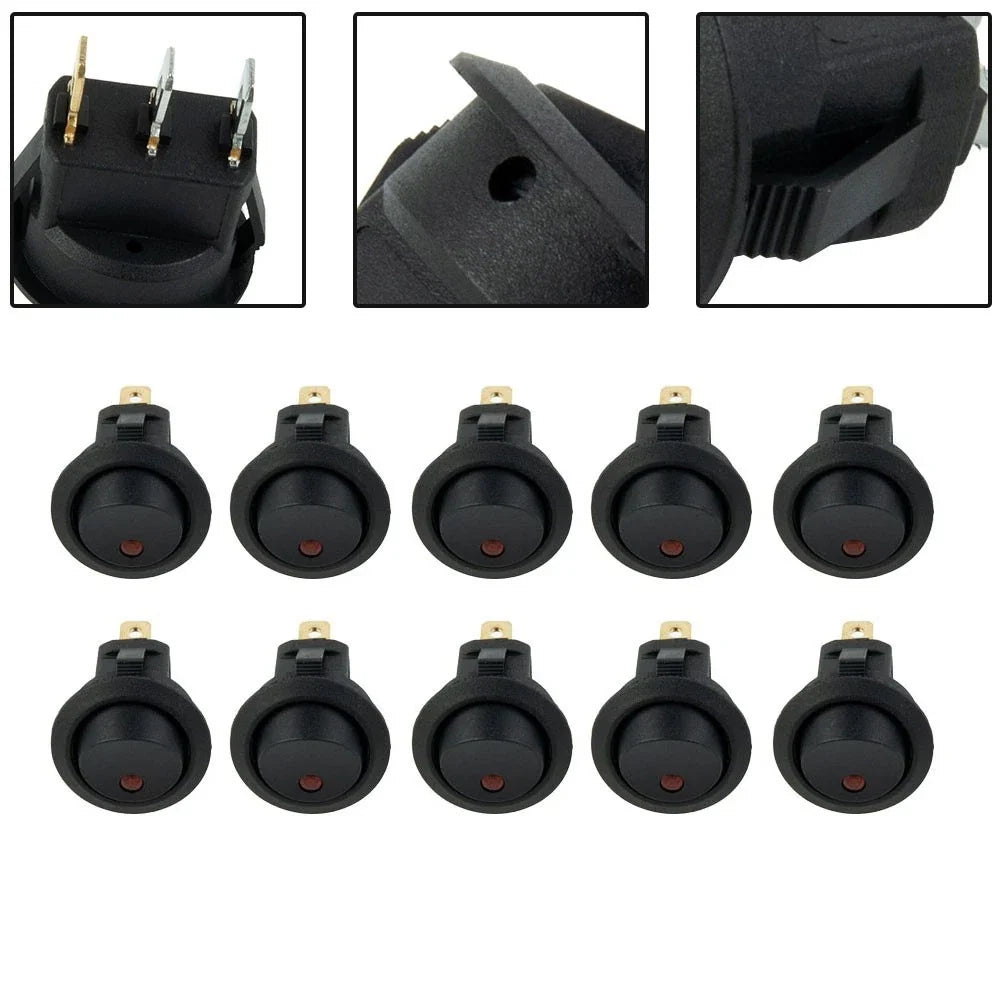 10pcs 3 Pin 12V Round Rocker Red LED SPST Switch for Car Boat