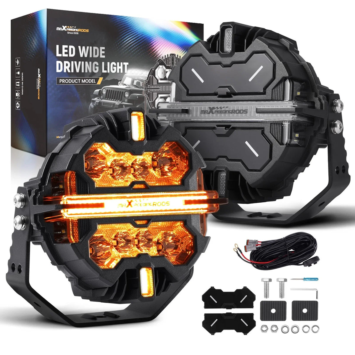 7" LED Driving Light Bar 332W Spot Beam RGB DRL 6000K 12V