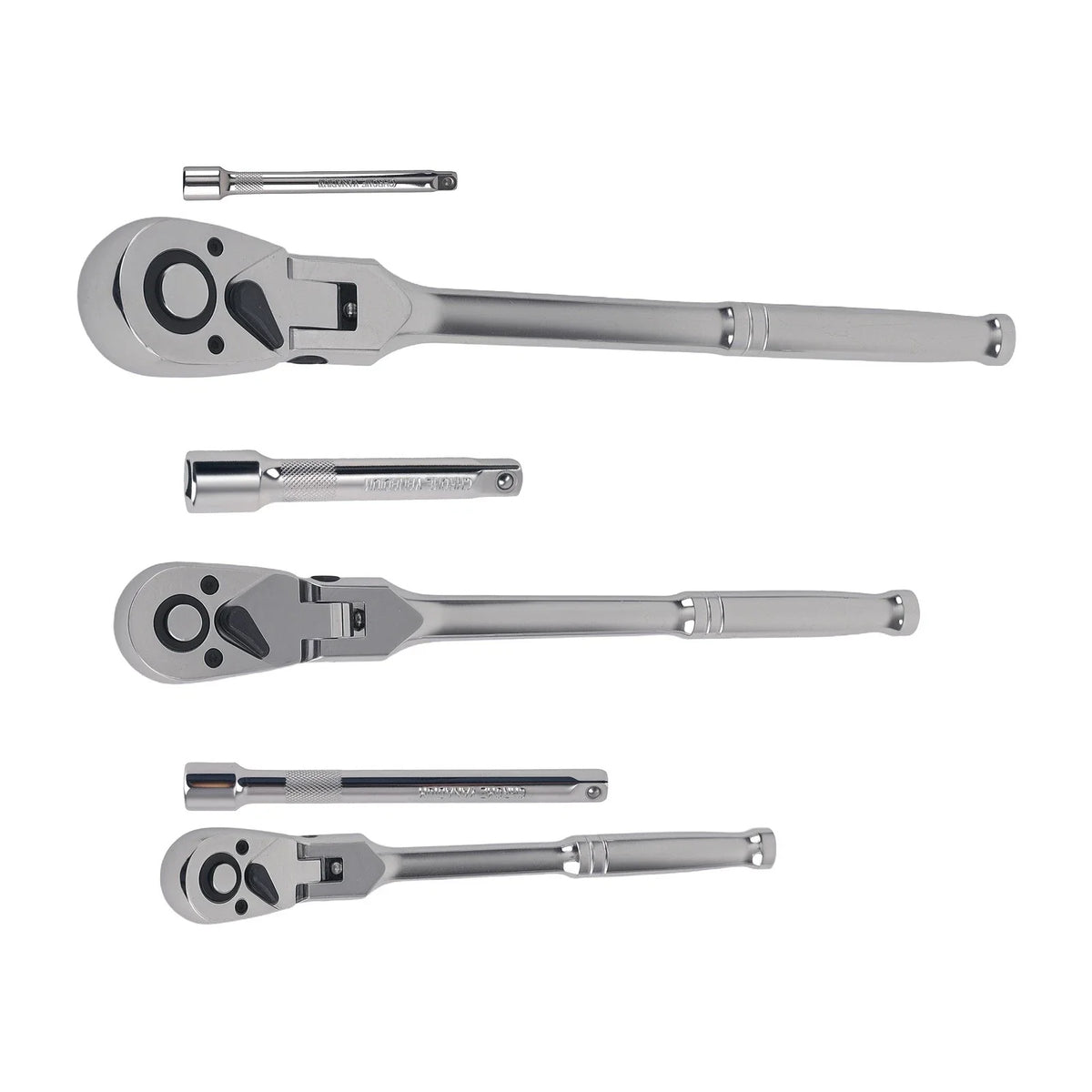 Set of 3 Compact Flex Head Ratchets 1/4 3/8 1/2 Drive 72T
