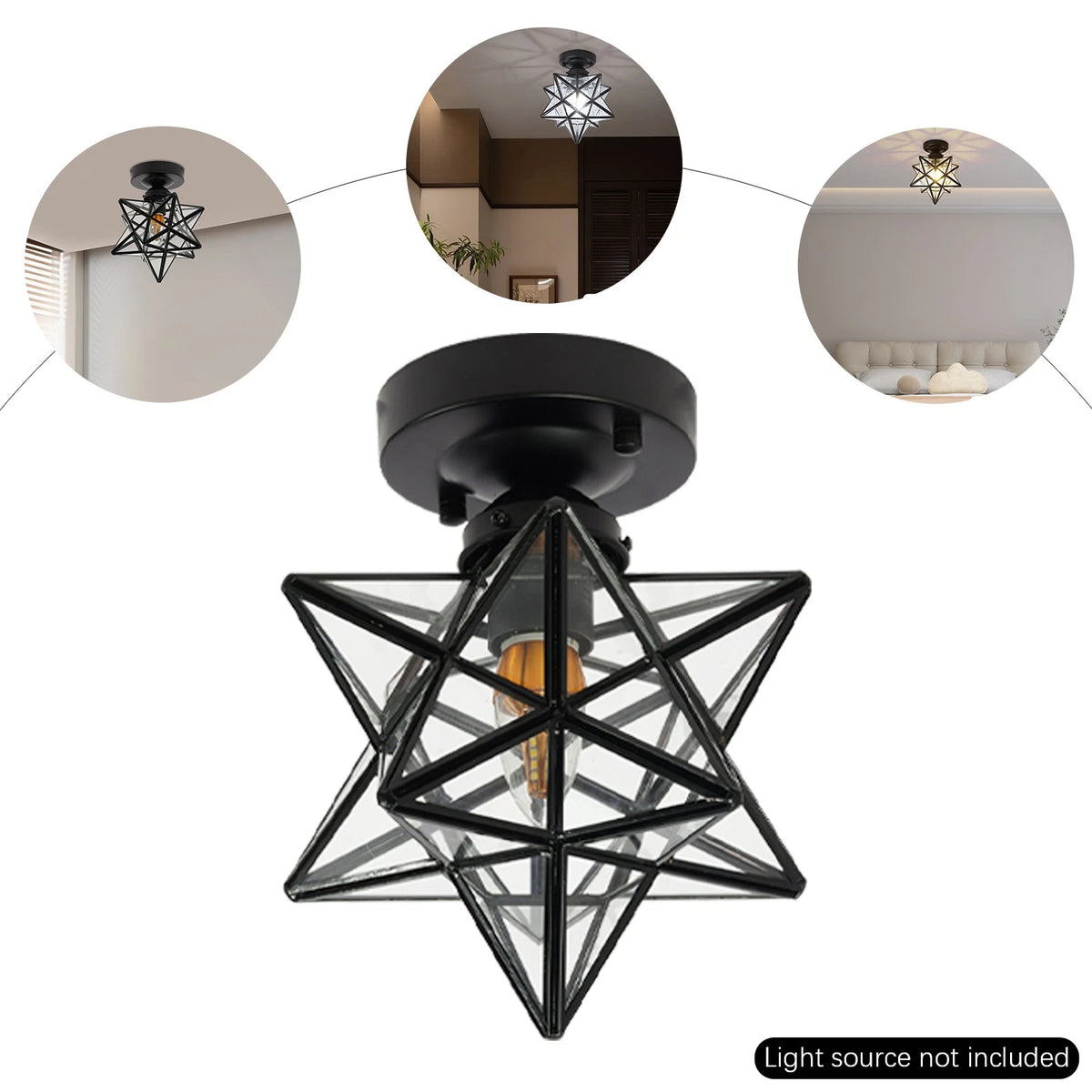 Star Shaped Glass Chandelier Flush Mount Pendant Light for Ceiling