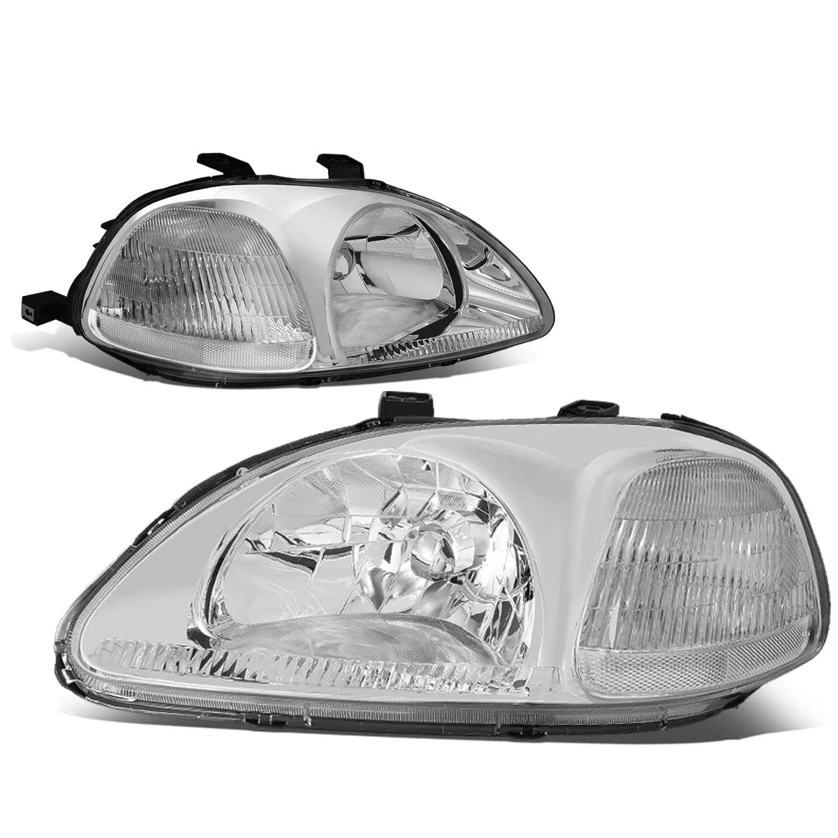 Set of 2 Chrome Housing Clear Corner Headlights for Honda Civic EK/EJ/EM (1996–1998)