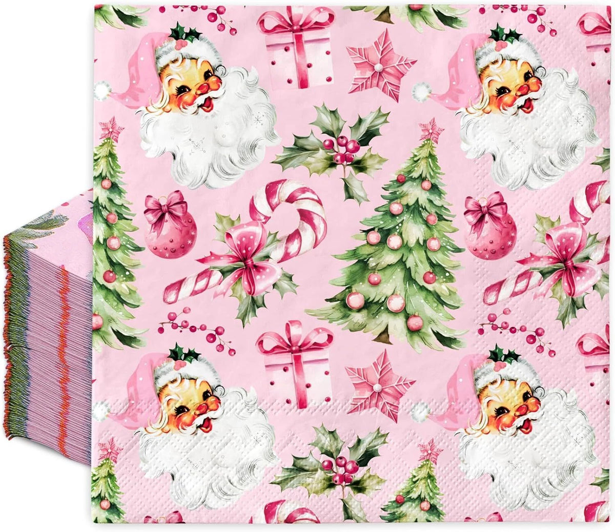 100Pcs Pink Christmas Paper Napkins for Holiday Parties