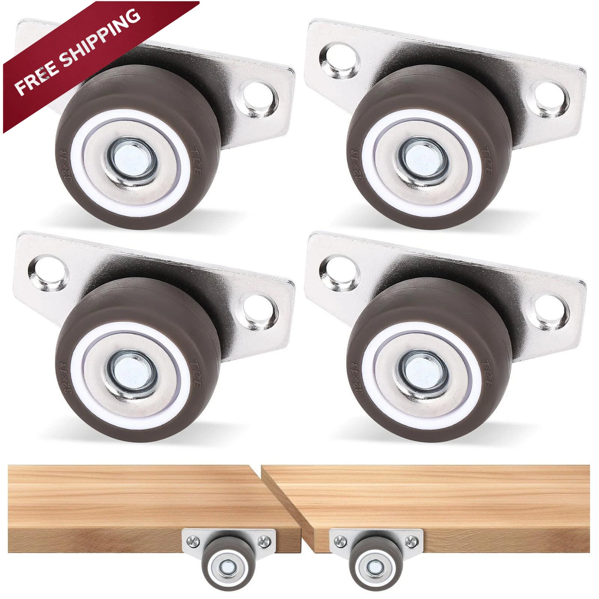 Set of 4 1.25 Inch Small Side Mount Caster Wheels for Mini Low Profile