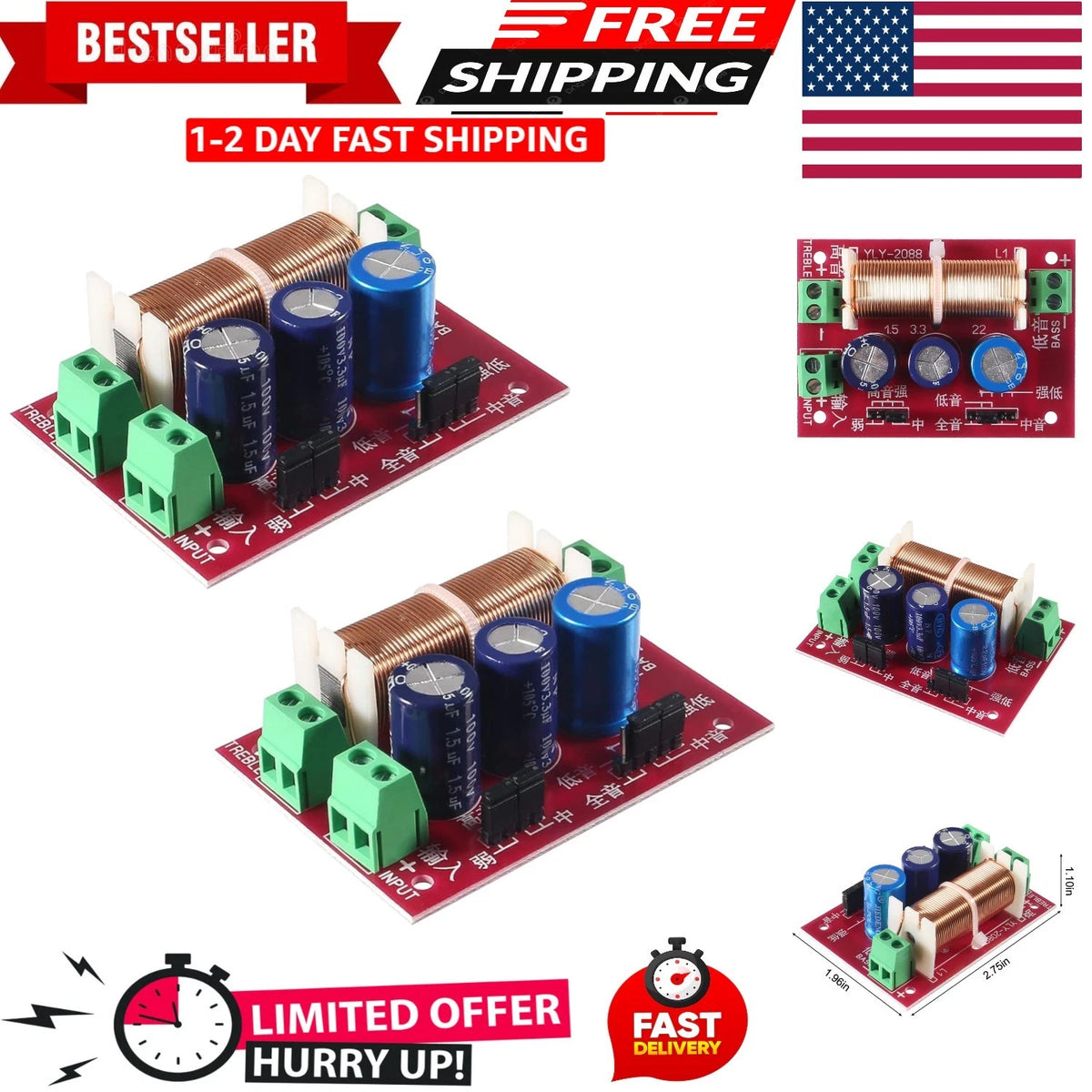 2X Adjustable Speaker Crossover for Superior Treble and Bass Quality