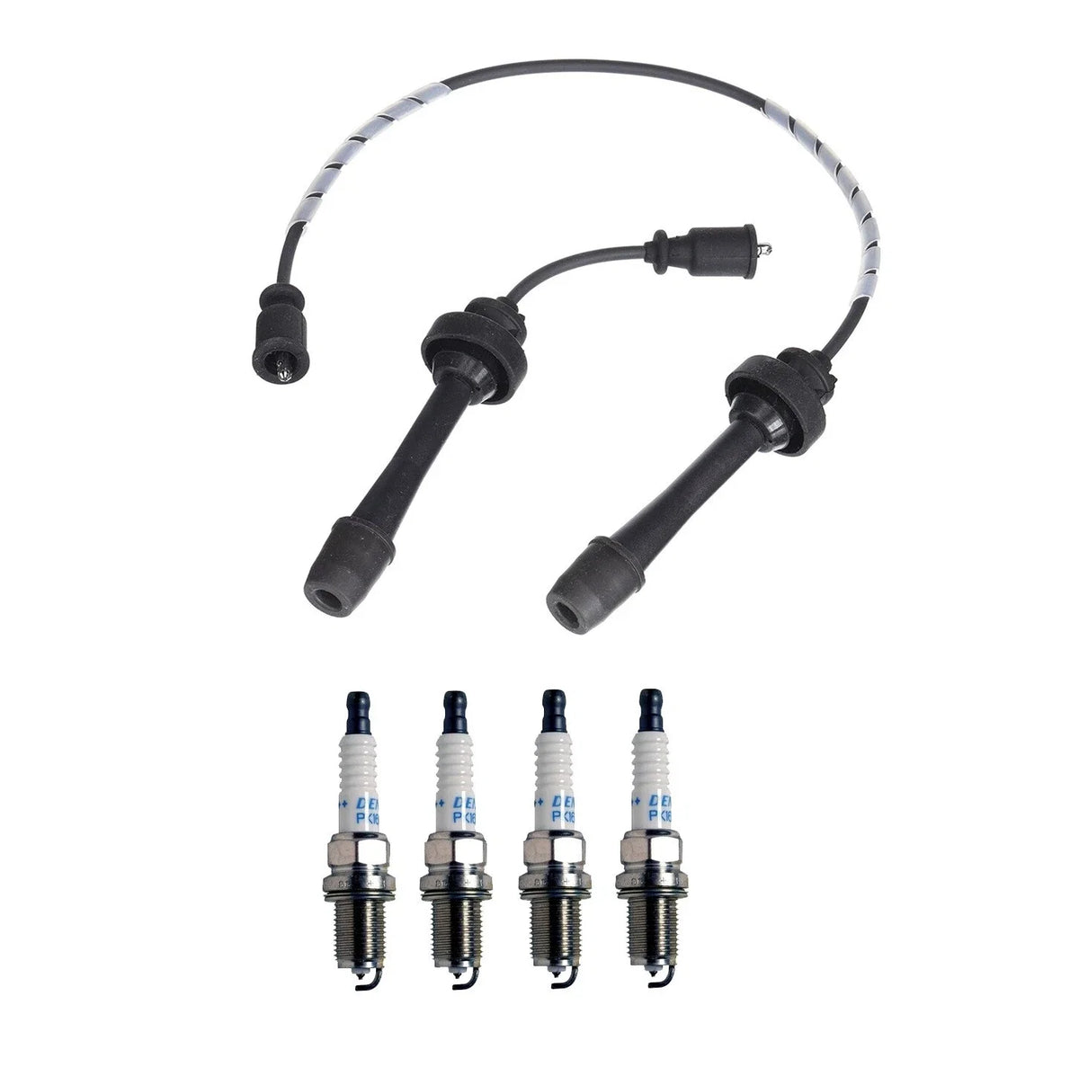 Denso Wire Set & 4 Double Platinum Spark Plugs for Mazda Protege