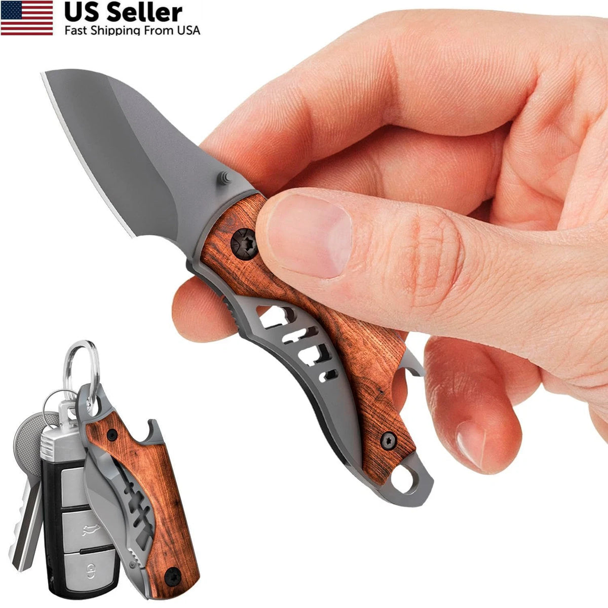Small Pocket Knife for Men - 5.7" Keychain with Bottle Opener