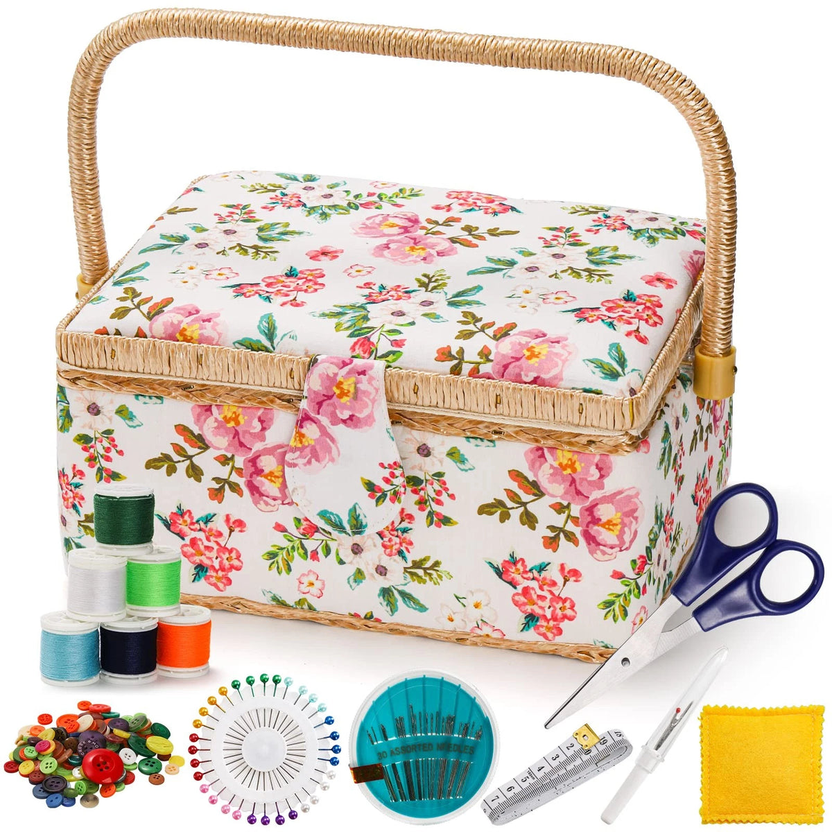 Sewing Basket with Accessories for Wooden Kit Storage (Multicolor)