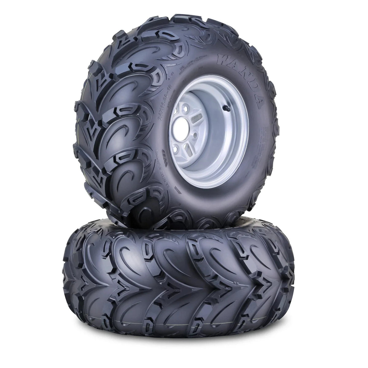 2 Wanda ATV Tire Assembly 24X11-10 on 4x110mm PCD Silver Wheels (10367)