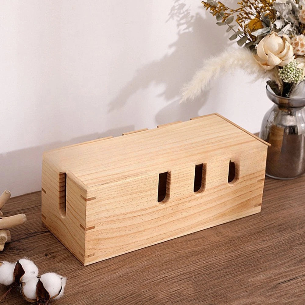 Wooden Storage Hub for Cord Management and Device Organization