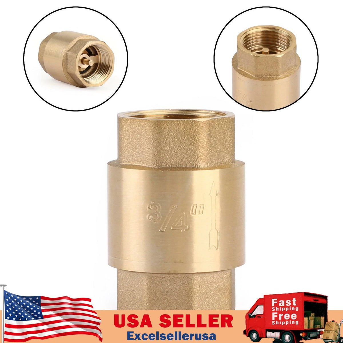 In-Line Check Valve 3/4" NPT Brass Spring Loaded 200PSI I012-A011