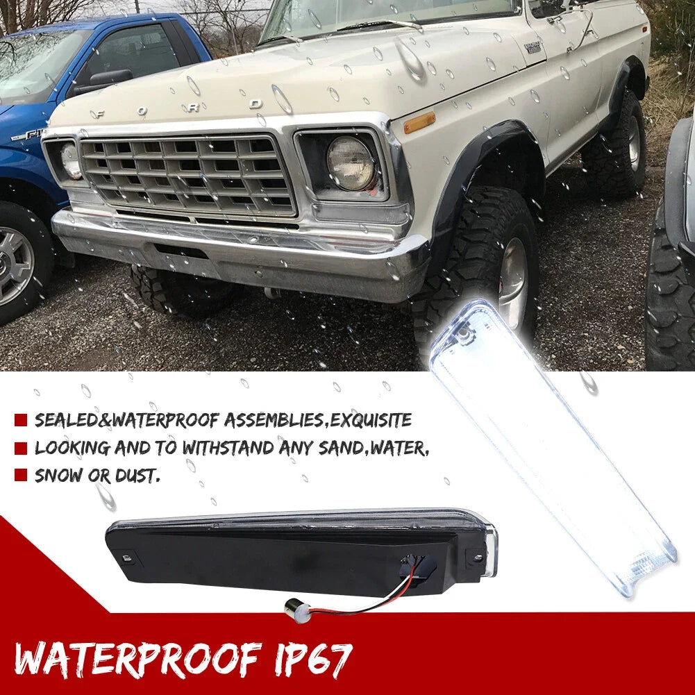 2X Clear Switchback LED DRL Signal Lights for Ford F-150, Bronco (1973–1979)