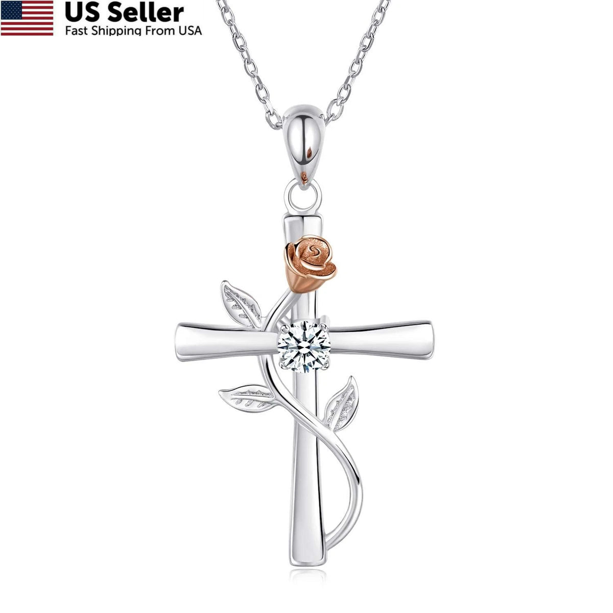 BlingGem Cross Necklace for Women 925 Sterling Silver