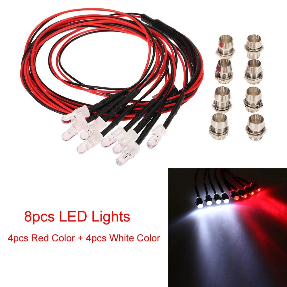 8PCS LED Lights for Traxxas Tamiya HSP SCX10 D90 (1:8 1:10)