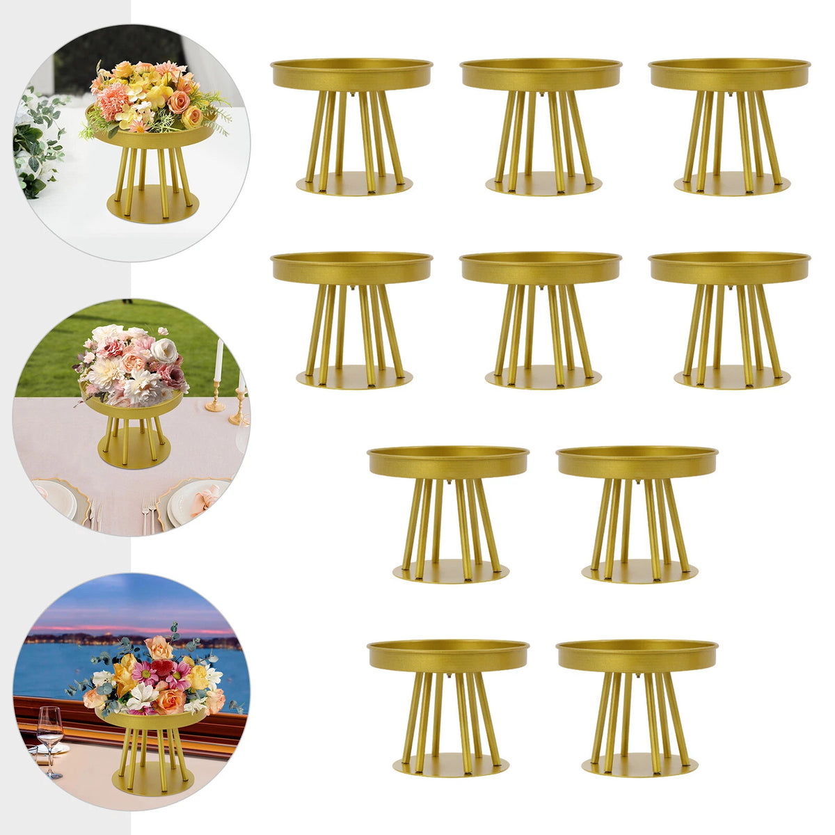 10Pcs Gold Circular Flower Stands for Wedding Decor (5.91 Inch Tall)