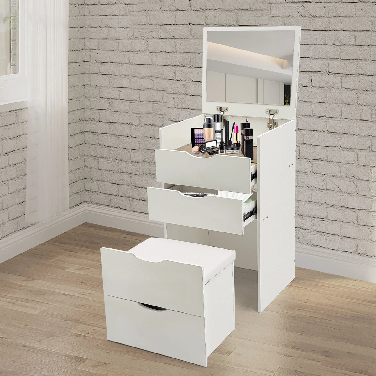 3 Drawers Vanity Desk with Makeup Stool, Max 220lbs