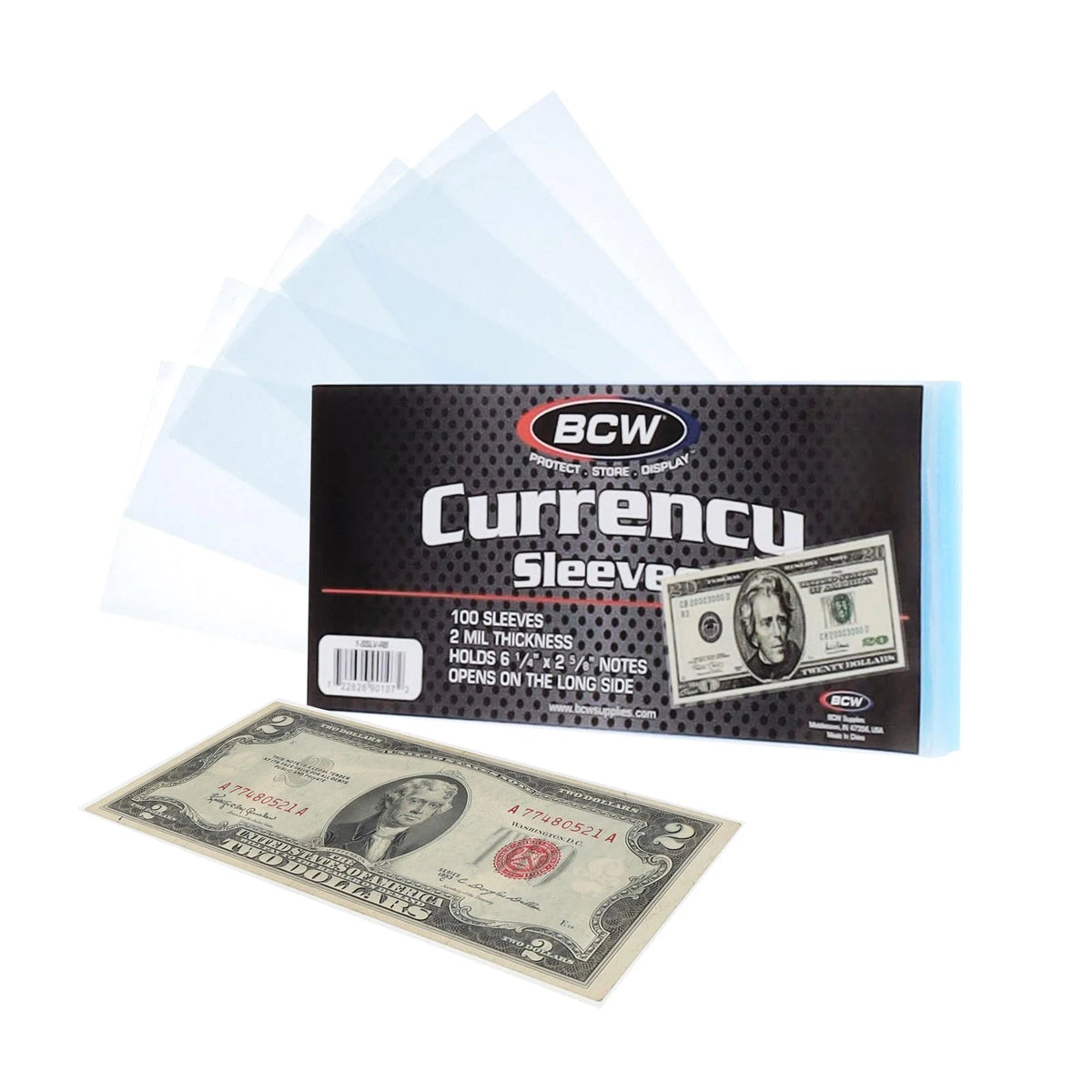100 Pack Currency Sleeves for Bill Storage (Thin, Low-Bulk, Multicolor)