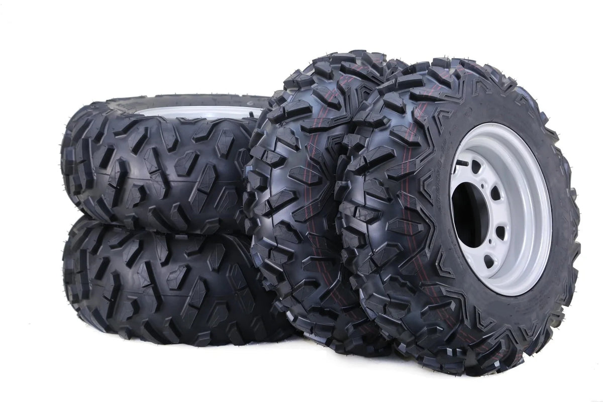Set of 4 WANDA 24x8-12 24x10-12 ATV Tires & P3501 4-156 Silver Wheels