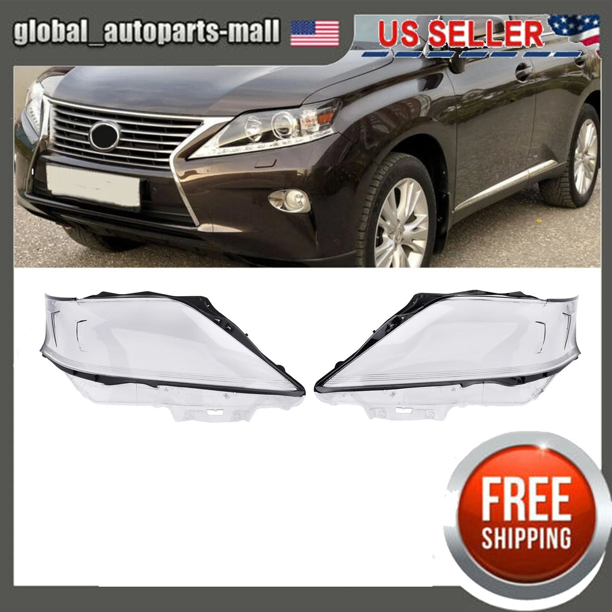 Pair Headlight Lens for Lexus RX350 RX450h (2012–2015) Clear Cover