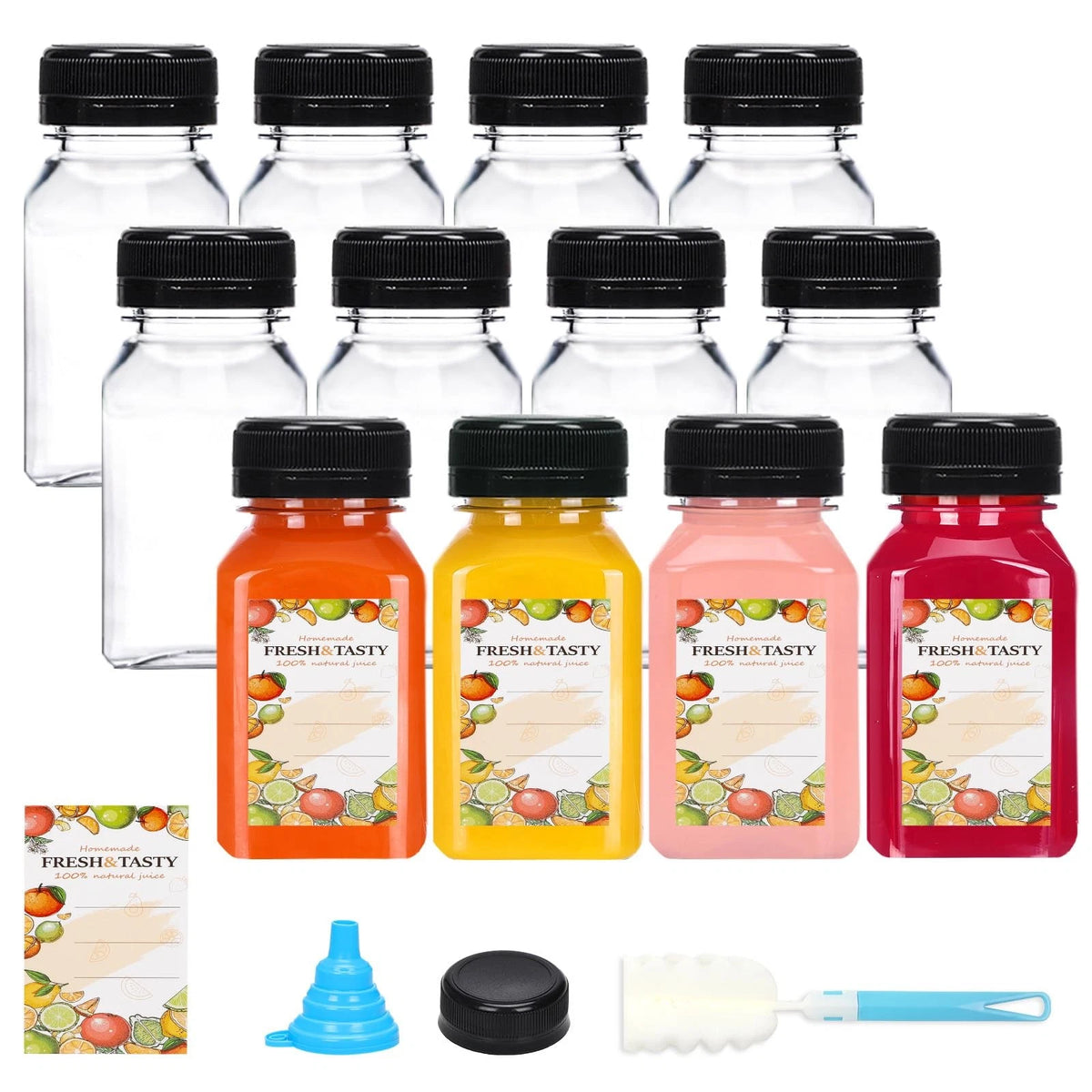 12pcs Juice Bottles with Caps for Reusable Storage (4oz)