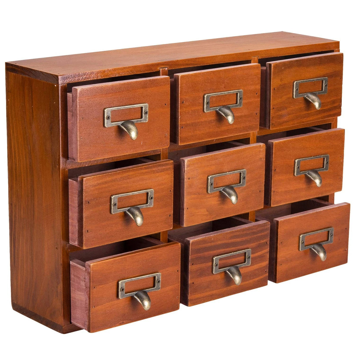 9-Compartment Wooden Drawer Organizer for Desktop (Vintage Apothecary)