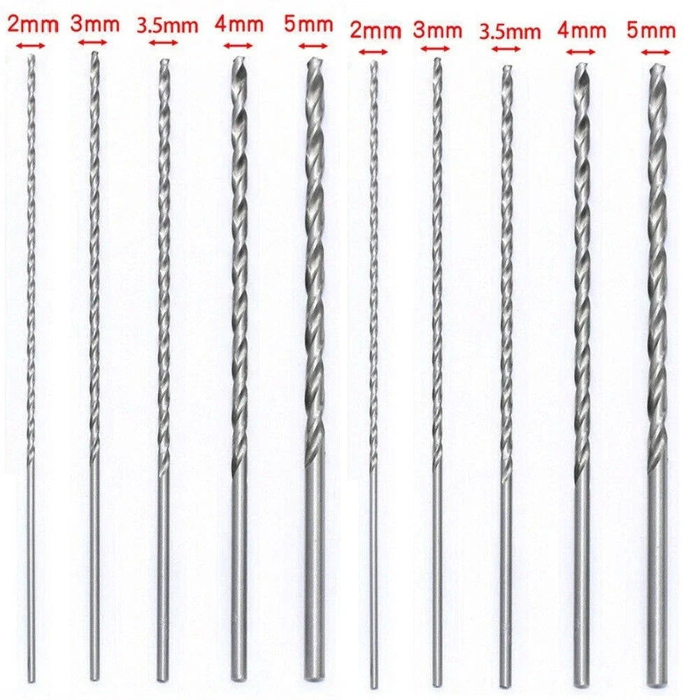 10-Piece Extra Long Drill Bit Set 2mm/3mm/3.5mm/4mm/5mm (150mm Length)