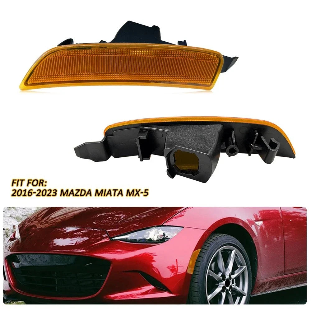 2X Amber Lens Front Bumper Side Marker Lights for Mazda MX-5 Miata (2016–2022)