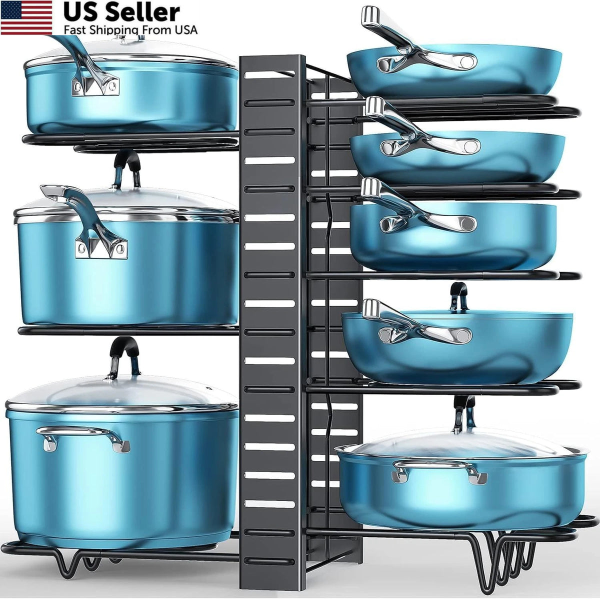 Pots and Pans Organizer for Cabinet (16.61"H, Light Duty, Black)