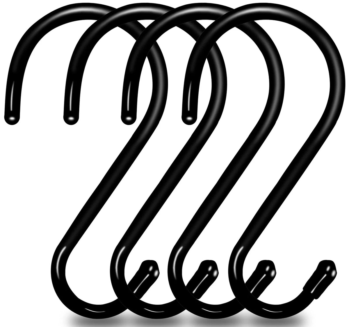 4 Pack Large S Hooks for Hanging Heavy Duty (6 inch, Non Slip, Black)