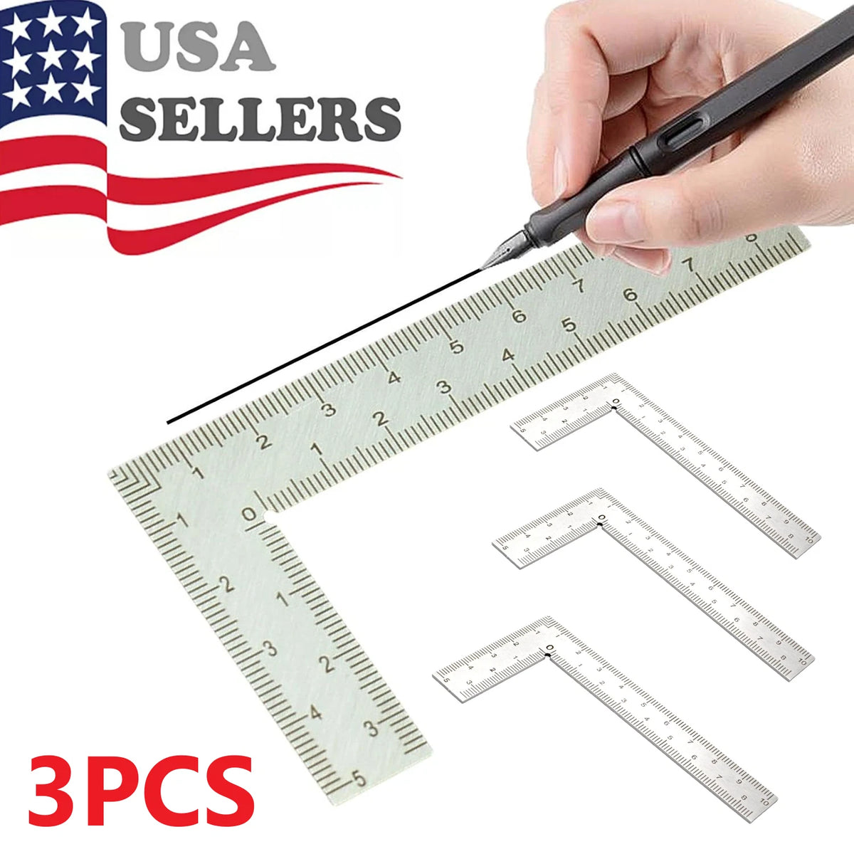 3PCS Stainless Steel L Square Ruler for Measuring Layout (2X4 Inch)