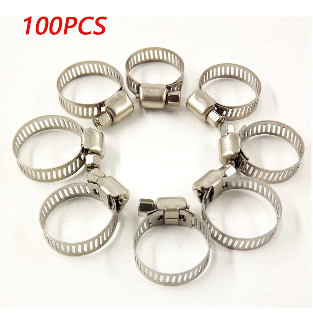 100pcs Adjustable Stainless Steel Worm Drive Hose Clamps for Marine (2"-3", 4")