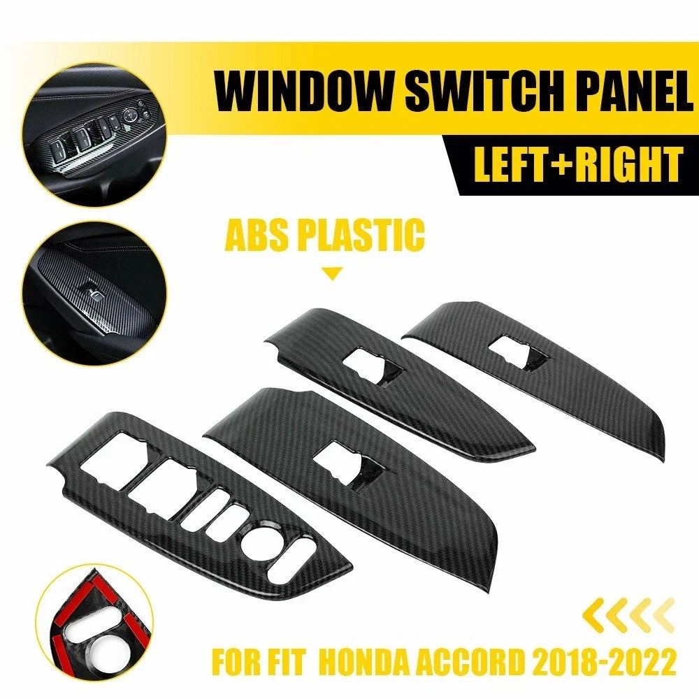 4X Carbon Fiber Look Inner Window Switch Panel Covers for Honda Accord (2018–2022)