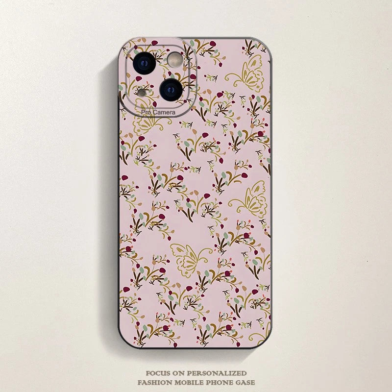 iPhone Case for iPhone 11-17 (TPU, Vintage Botanical, Fruit & Butterfly)