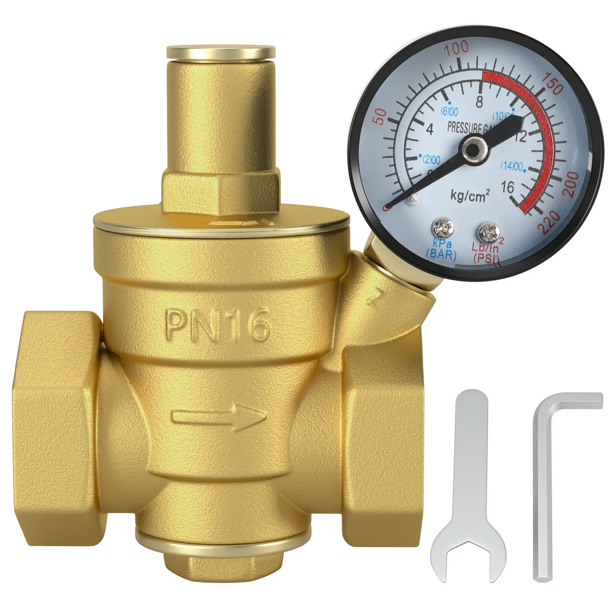 1" Brass Adjustable Water Pressure Reducing Regulator Valve with Gauge for I012-A009