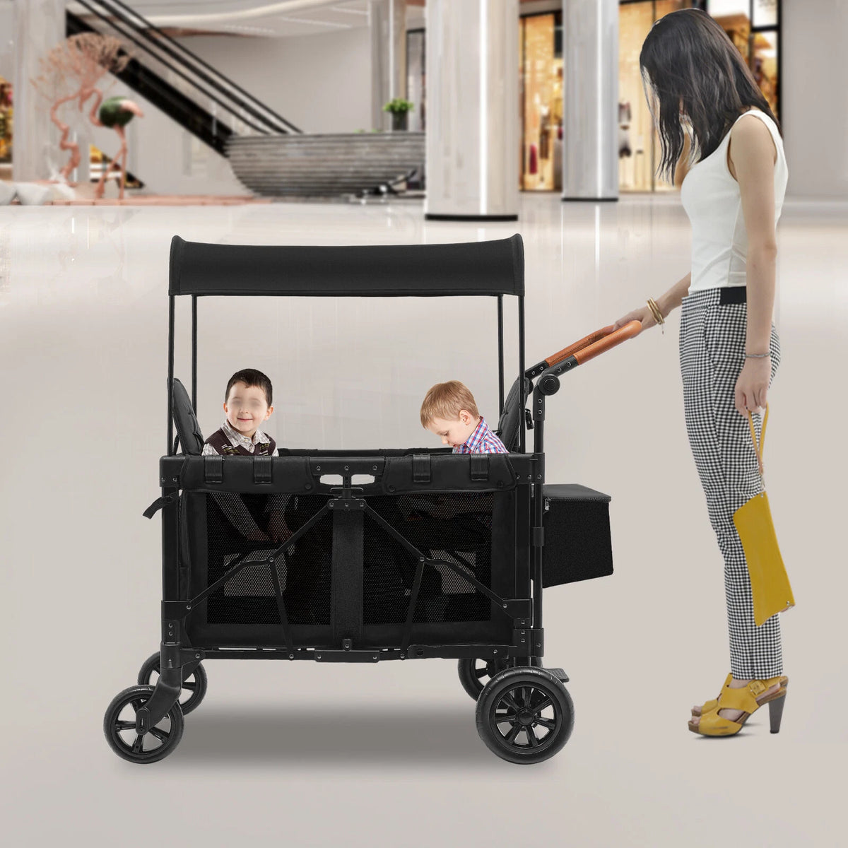 2-Seat Stroller Wagon for Kids - Collapsible Quad with Canopy