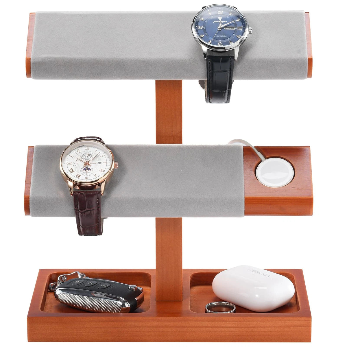 2-Tier Wood Watch Display Stand Holder for Men - Lightbrown