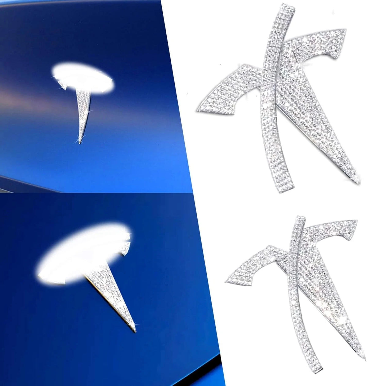 Set of 4 Bling Rhinestone Logo Emblems for Tesla Model Y (st tsem)