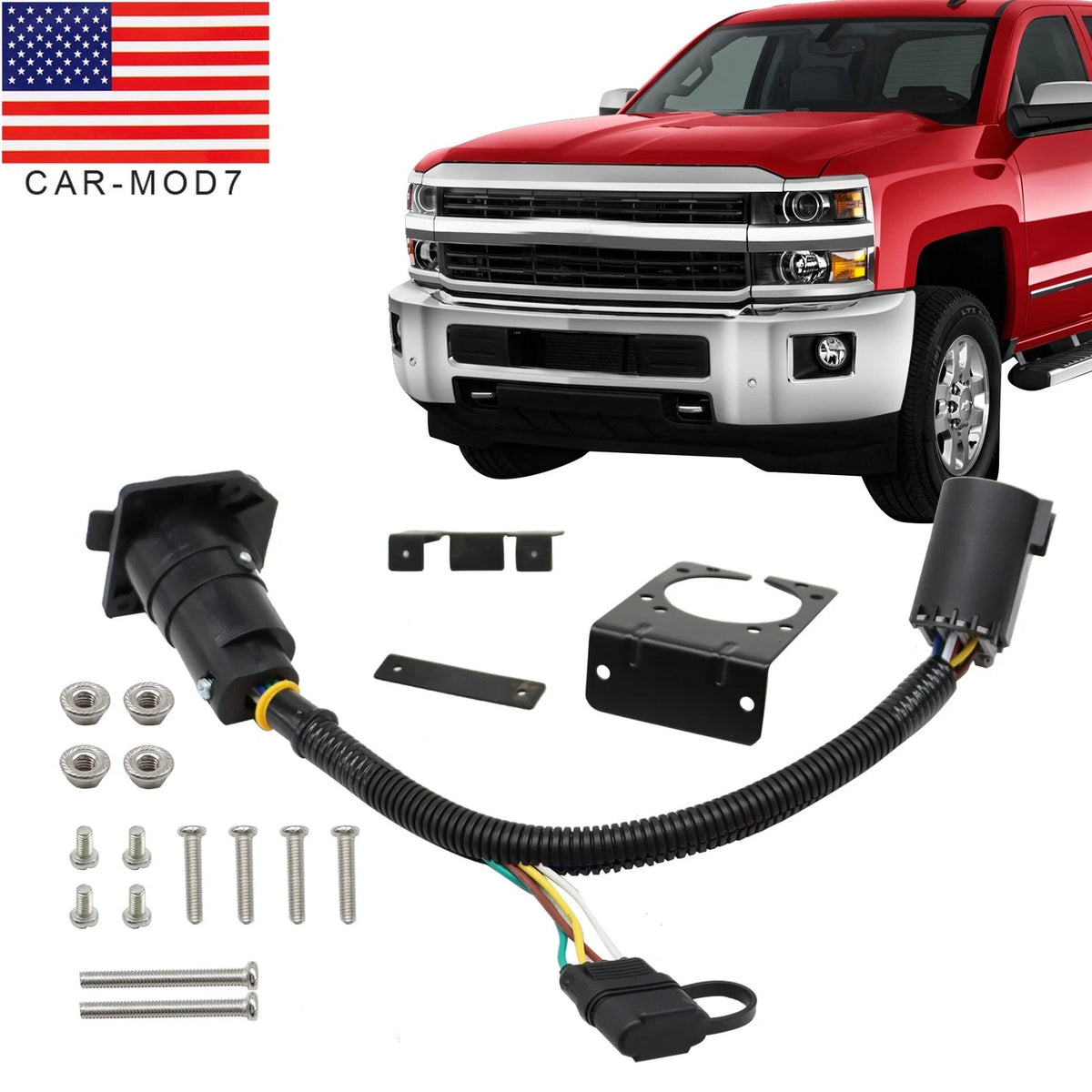 7-Way Trailer Wiring Harness & 4-Way Flat Plug Kit for Chevy Silverado (2007–2023)