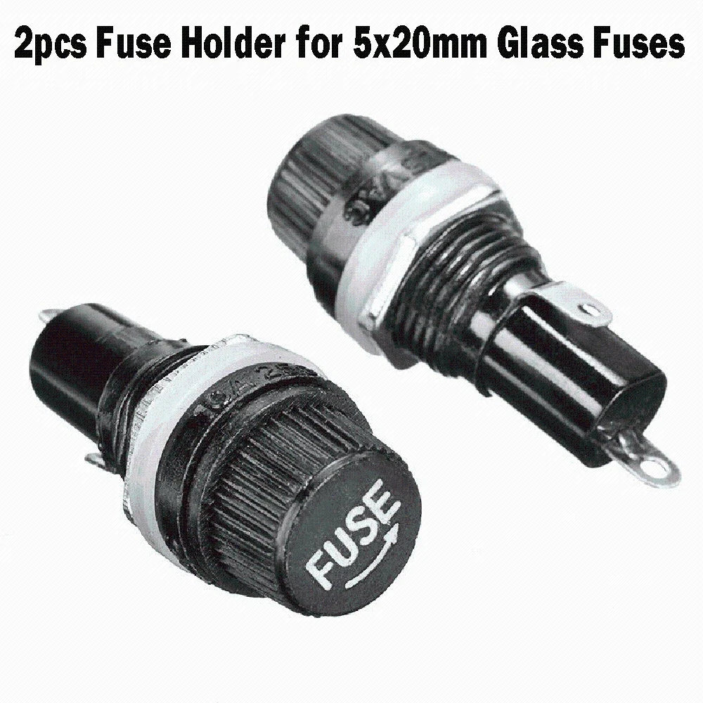 2Pcs Fuse Holders for Glass Tube Fuses 10A 5x20mm Panel Mount