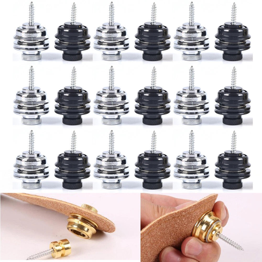 Set of 4 Guitar Bass Strap Buttons and Locks Flat Round Head