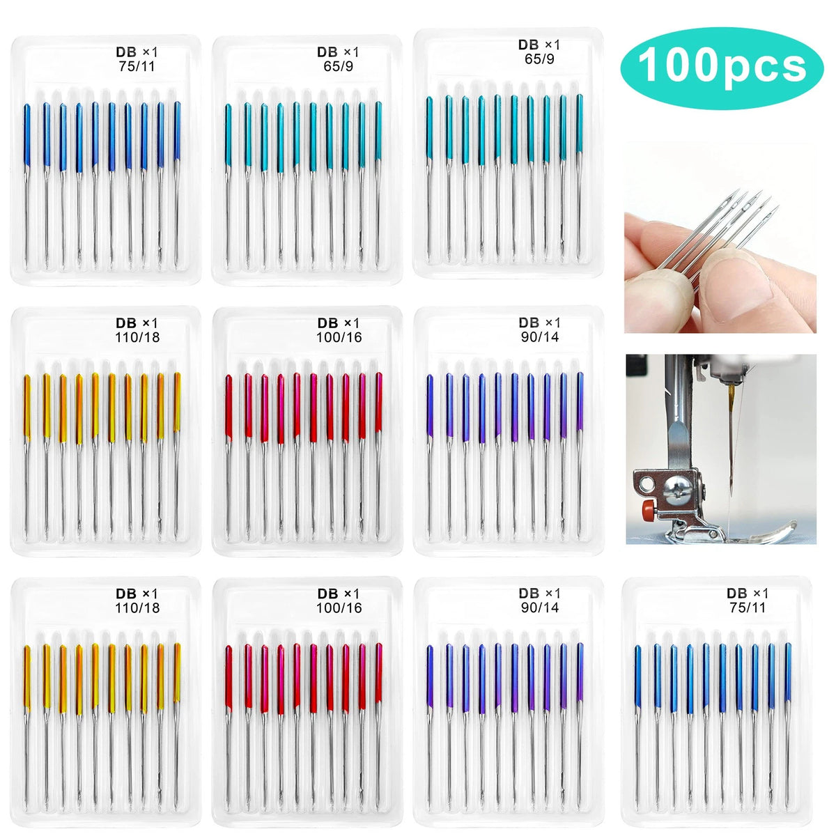 100X Universal Sewing Machine Needles DBX1 65/9 75/11 90/14 100/16 110/18