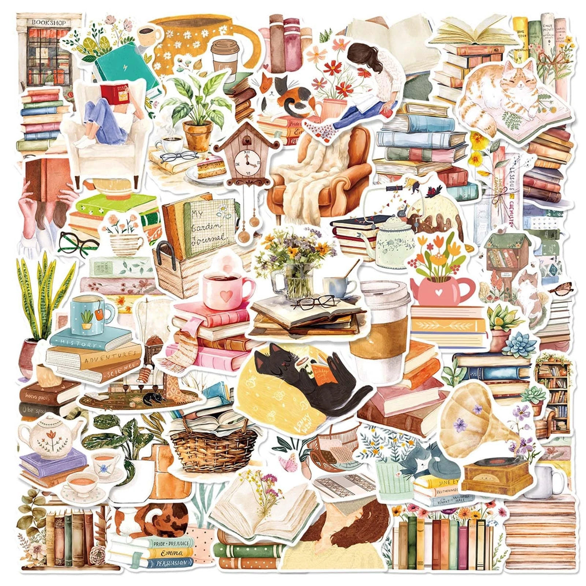 50pcs Realistic Bookish Stickers for Adults Reader (Aesthetic White)
