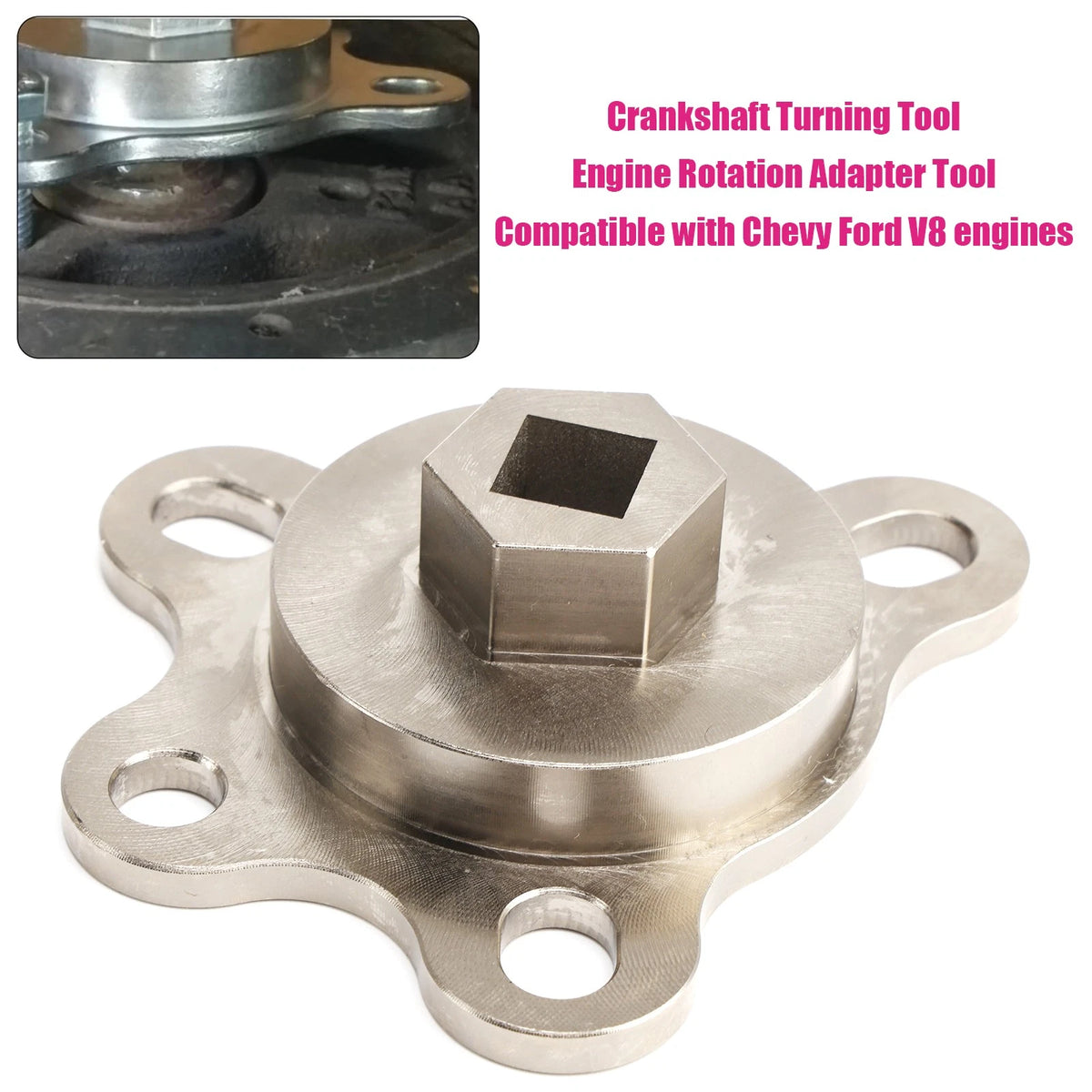 Crankshaft Turning Tool for Chevy Ford V8 Engines (Engine Rotation Adapter Tool)