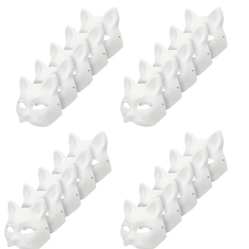 20 PCS Cat Mask DIY White Therian Masks to Paint 7.1X6.7in