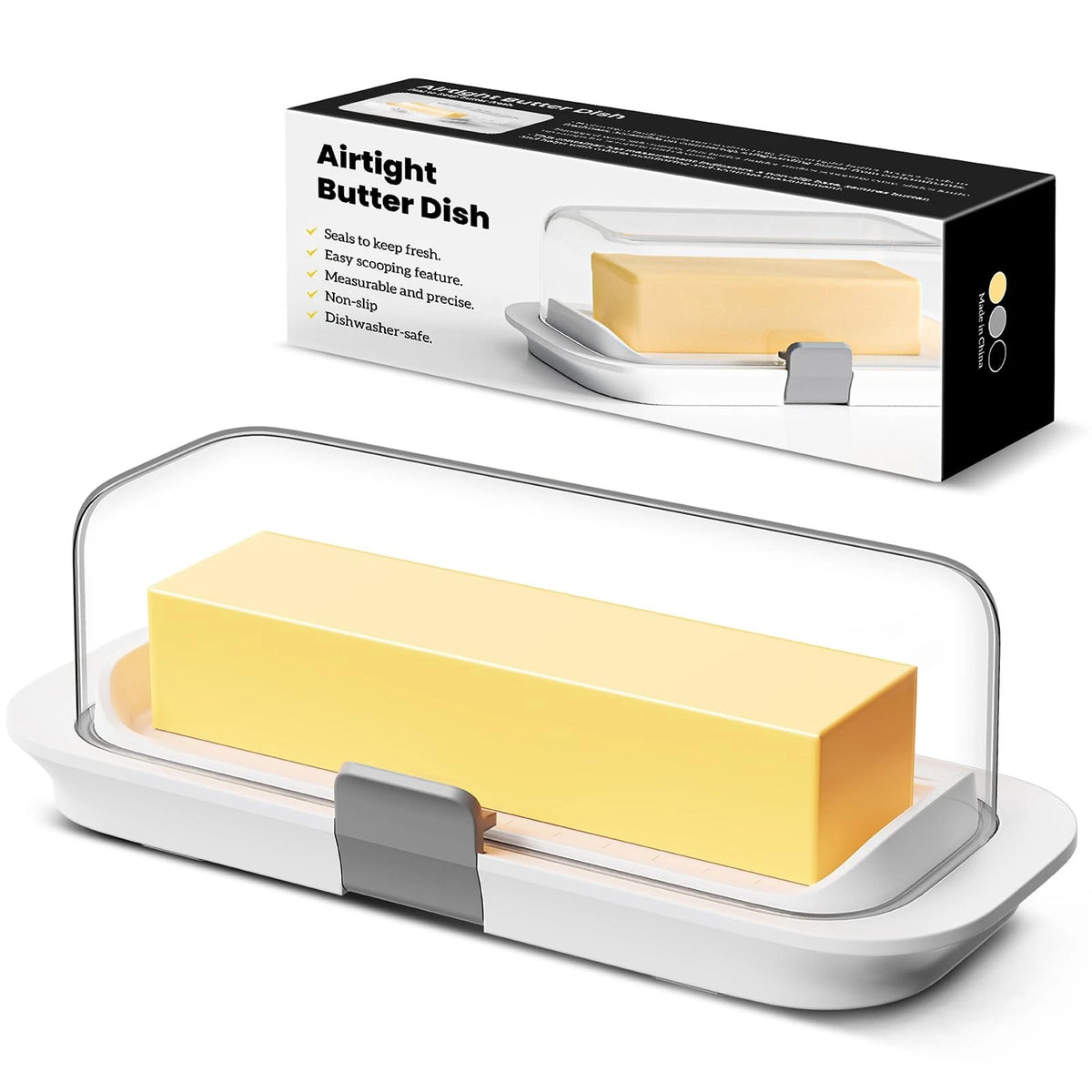 Pisol Butter Dish with Lid for Countertop and Refrigerator Door (Medium, White)
