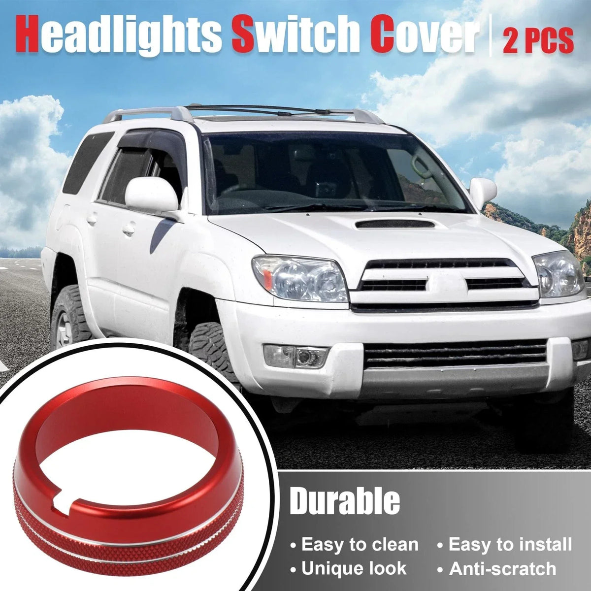 Headlight Switch Button Knob Trim Cover for Dodge Ram (2010–2017) Red