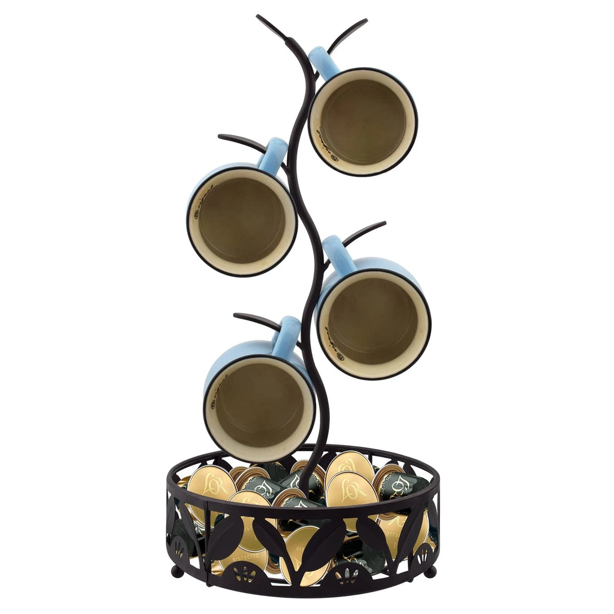 Mug Tree with Basket and Coffee Pod Storage for Coffee Bar