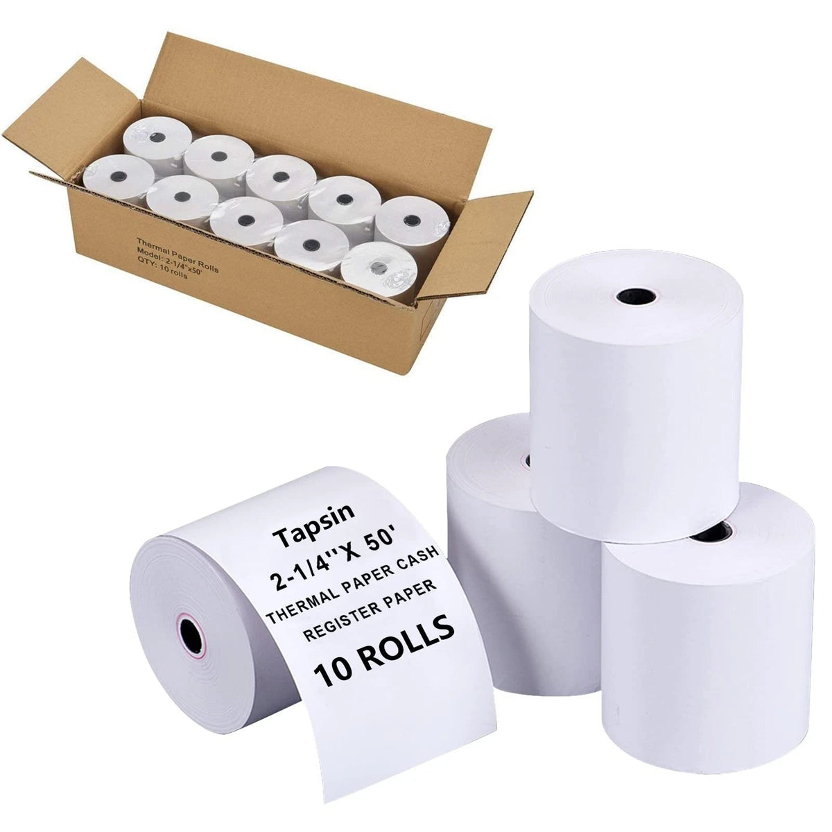 Set of 10 Thermal Receipt Paper Rolls 2-1/4" x 50' White