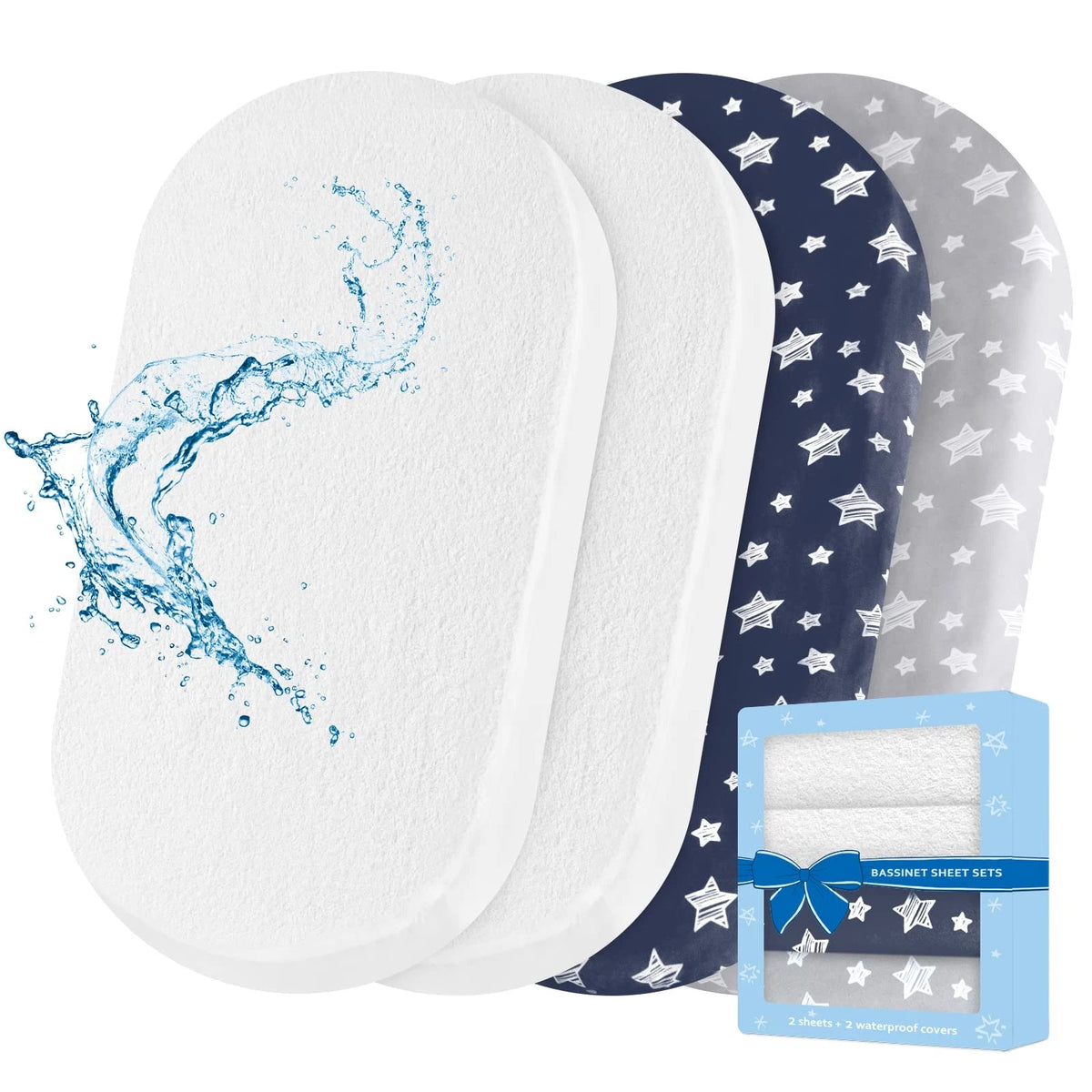 Waterproof Mattress Pad & Bassinet Sheets Set for 32" X 17" Bassinet