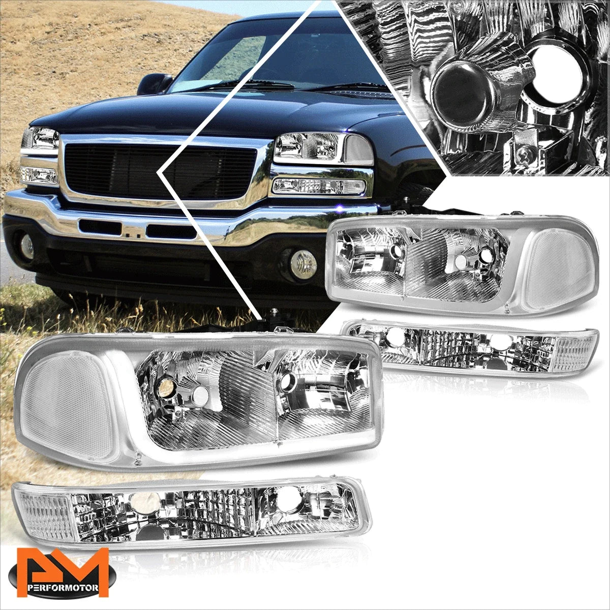 LED DRL Headlight with Bumper Signal Lamps for GMC Sierra/Yukon (1999–2007)