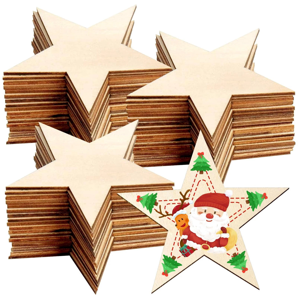 30 Pack Wooden Star Cutouts for Crafting (3 Inch)